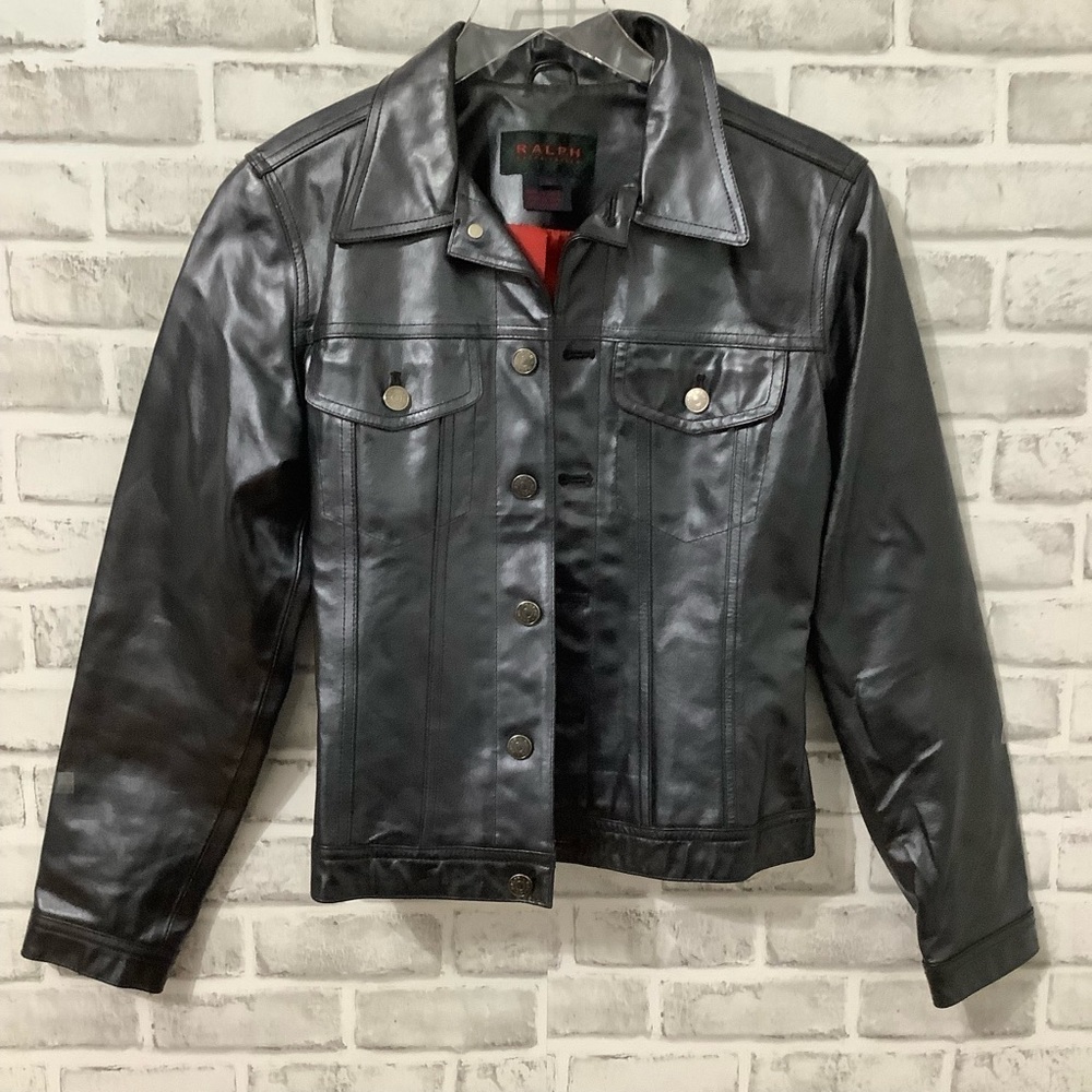 Ralph Lauren Women’s Vintage Leather Trucker Lined Black jacket XS